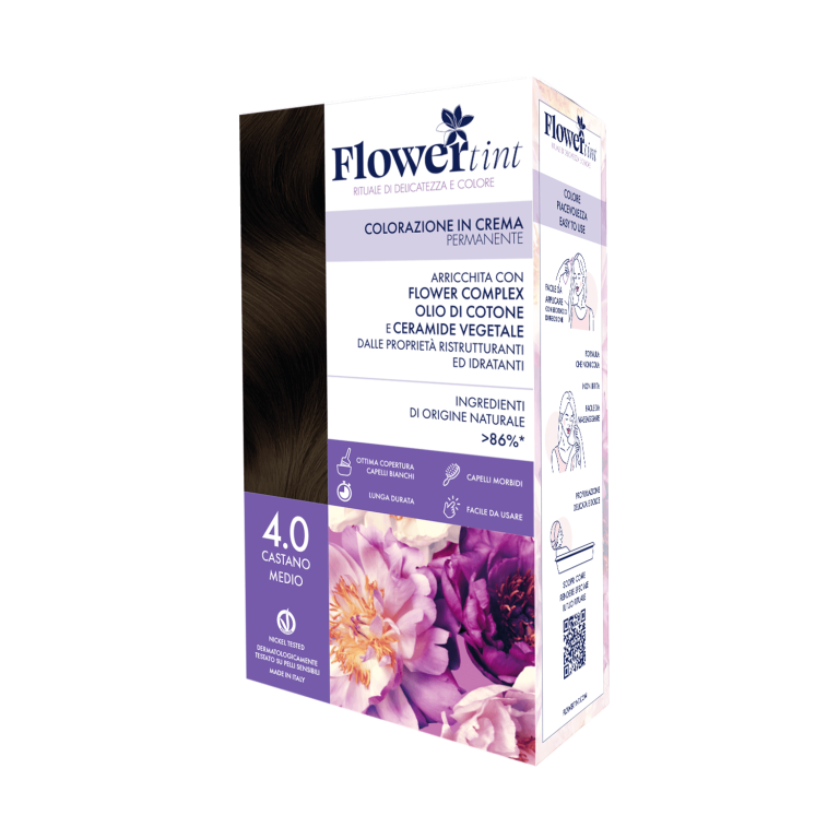 FLOWERTINT Colorazione in Crema Permanente 4.0 Castano Medio