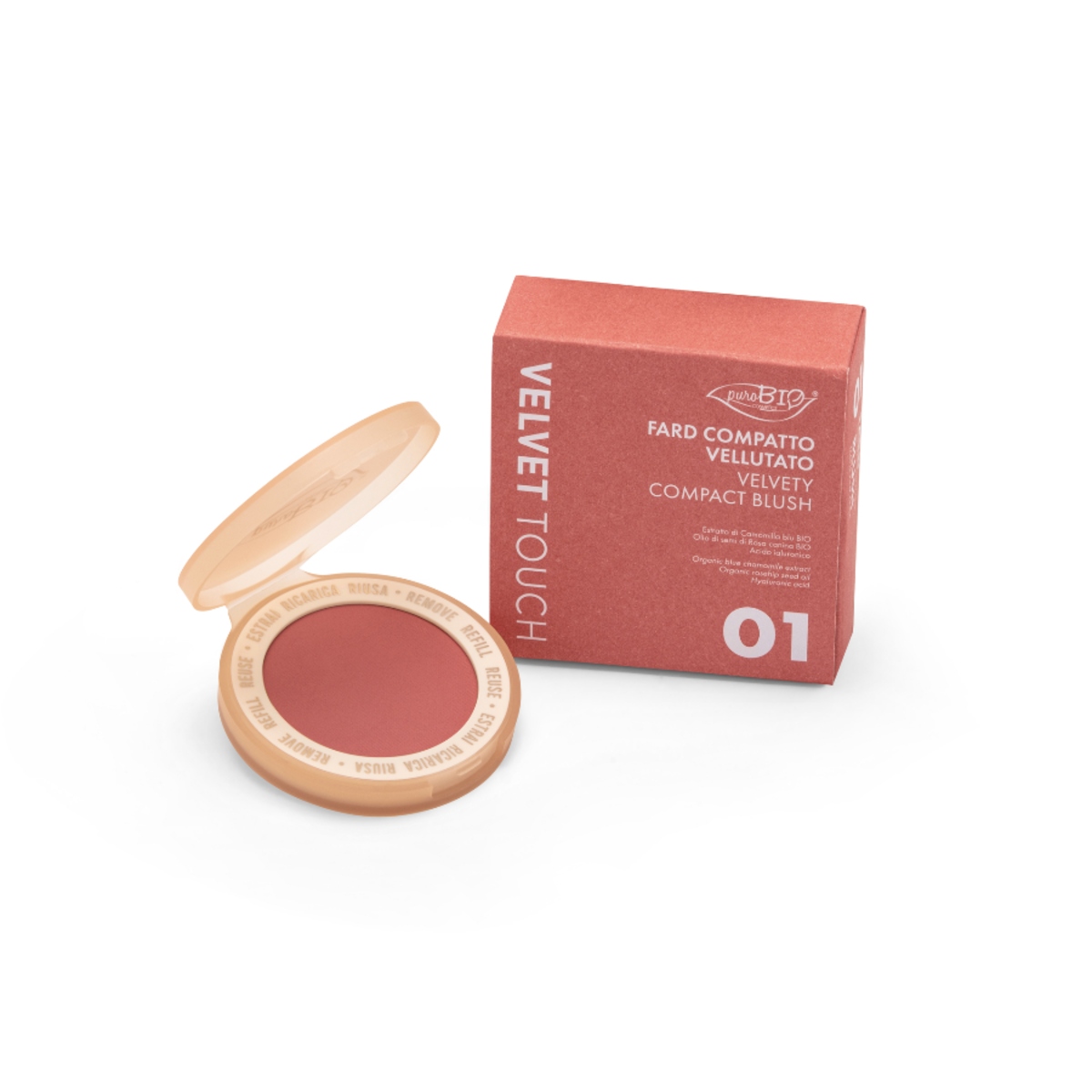 PUROBIO Velvet Touch - Blush Compatto Vellutato 01 Nude Rosato con Packaging - immagine 2