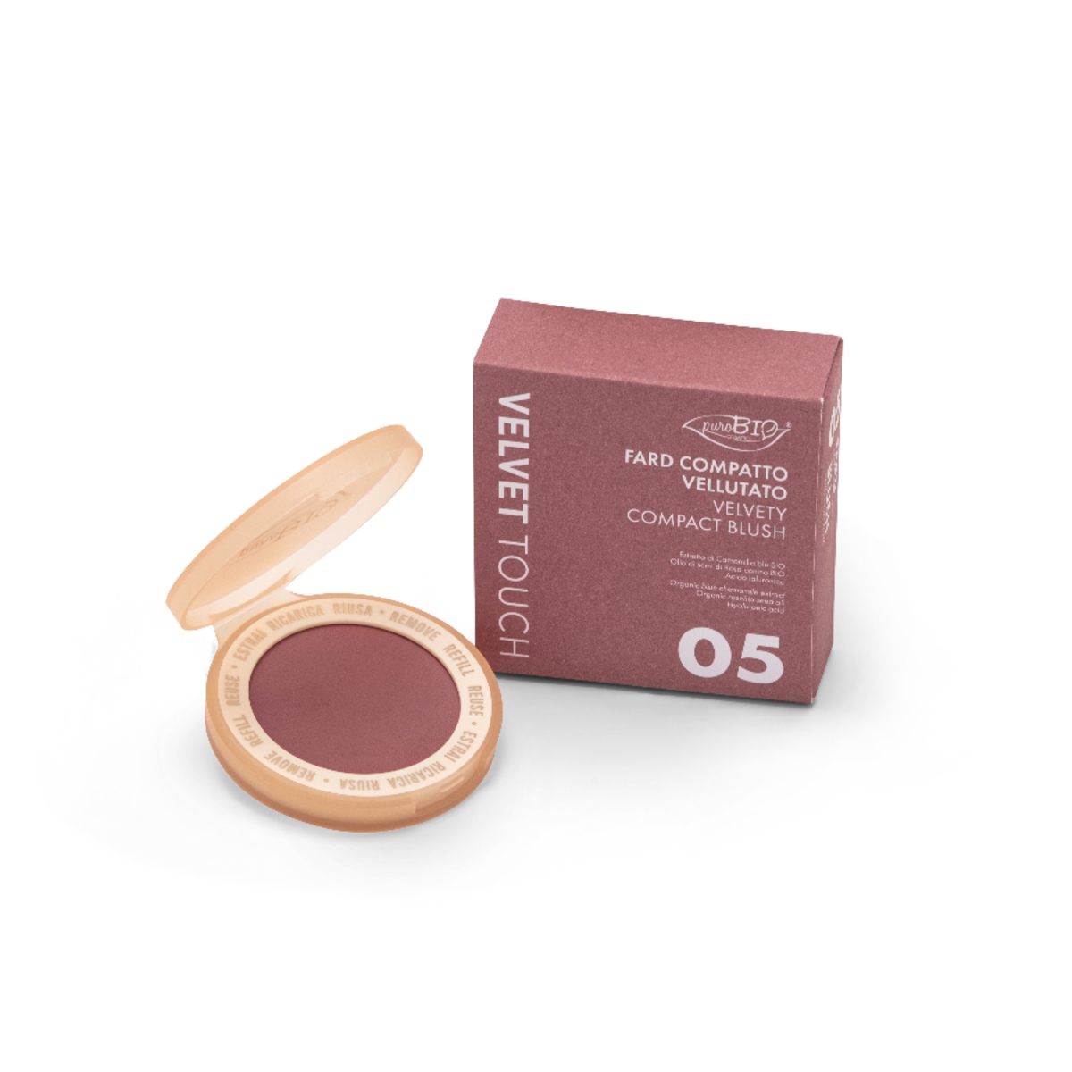 PUROBIO Velvet Touch - Blush Compatto Vellutato 05 Prugna Rosato con Packaging